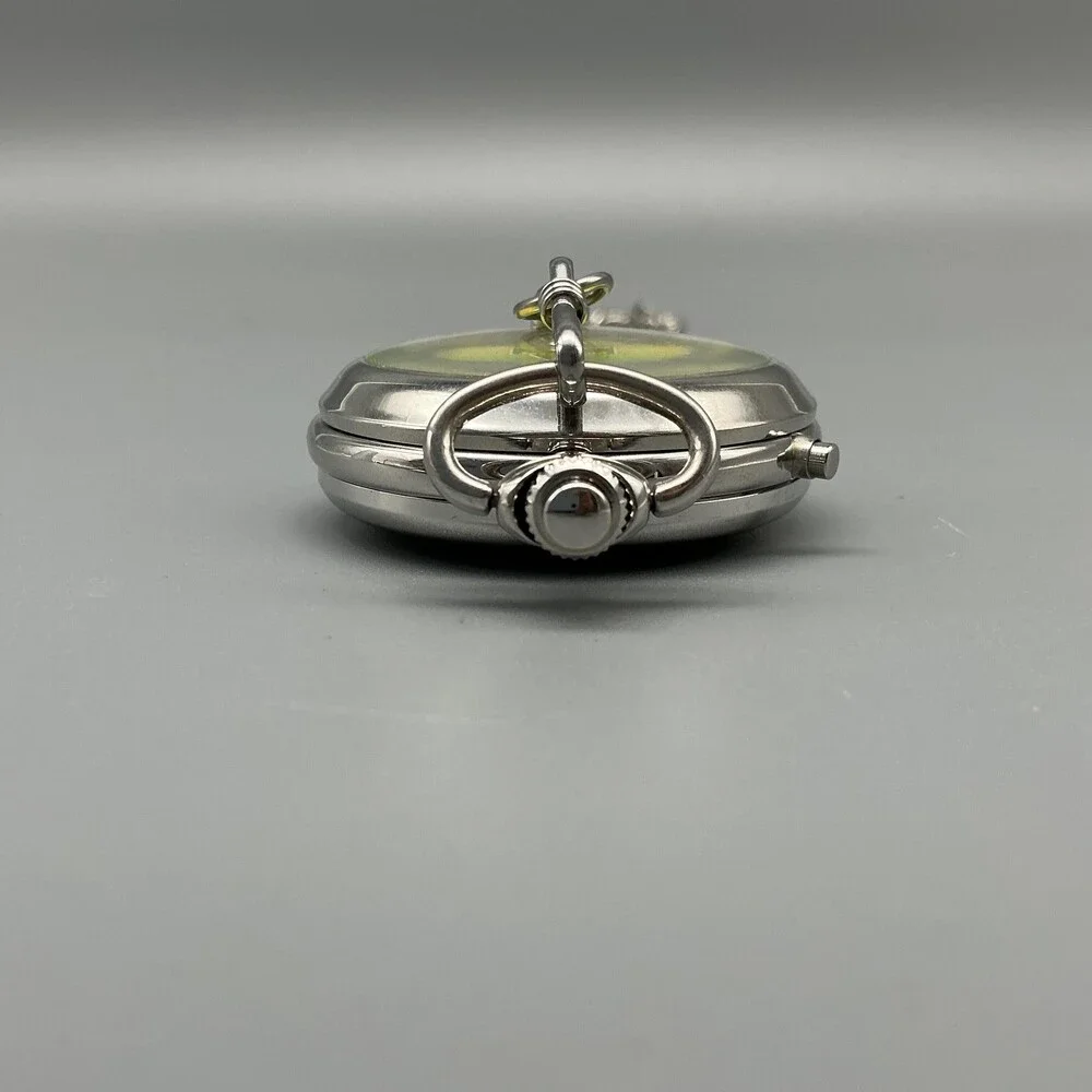 John Deere Pocket Watch Men 45mm Silver Tone Tractor Dial Chain New Battery
